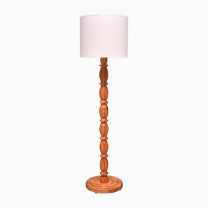 Modern Swedish Floor Lamp in Carved Pine Wood, 1960s