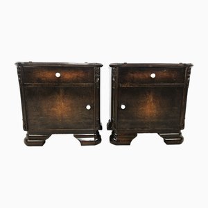 Art Deco Nachttische aus Nussholz mit weißen Knöpfen, 1940, 2er Set