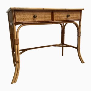 Cane and Bamboo Dressing Table with 2 Drawers, 1970s