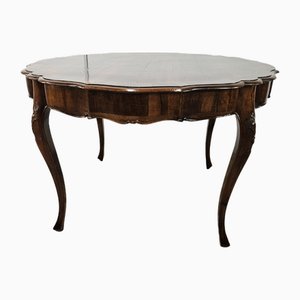 Antique Round Table in Walnut and Maple, 1890s