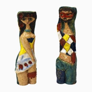 Ceramic Sculpture Vases of Harlequin and Columbine by Marcello Fantoni, 1960s, Set of 2