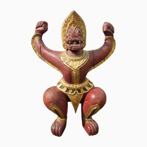 Bemalte Holzstatue aus einem indischen Tempel, Anfang des 20. Jahrhunderts