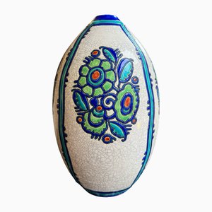 Art Deco Model D.957 Vase in Enameled Earthenware by Charles Catteau for Boch La Louvière, 1924-1930