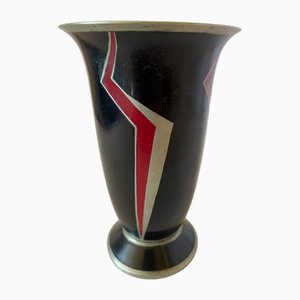 Geometrische Art Deco Dinanderie Vase, Frankreich, 1920er