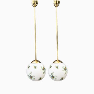 Art Deco Hängelampen mit Handbemaltem Glas, Wien, 1920er, 2er Set
