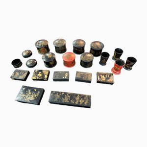 Large Napoleon III Papier-Mâché Boxes and Pyrogens, Set of 21