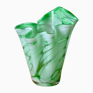 Green and White Murano Cloud Glass Freeform Vase, 1970s