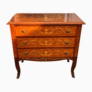 Antike Holz Kommode mit 3 Schubladen und Intarsien, 1960er