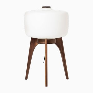 Tripod Floor Lamp in Walnut & Opaline Glass from Uluv / Valasske Mezirici, Former Czechoslovakia, 1960s