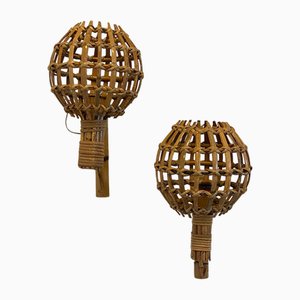 Wandlampen aus Rattan & Bambus, 1970er, 2er Set