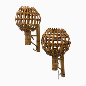 Wandlampen aus Rattan & Bambus, 1970er, 2er Set