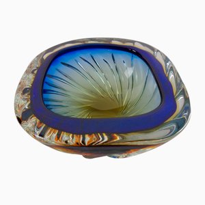 Bol ou Cendrier Sommerso en Verre de Murano Bleu Marron par Flavio Poli, Italie, 1960s
