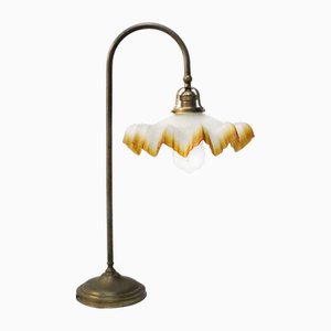 Französische Jugendstil Tischlampe aus Messing & Glas