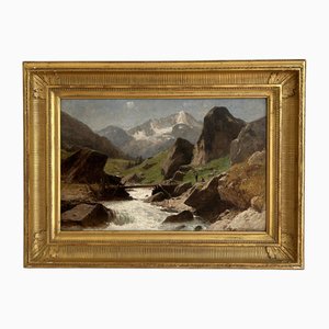 Gustave Eugène Castan, Paysage du Valais, Huile sur Bois, 1800s, Encadré