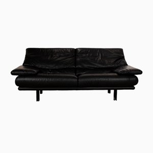 Alanda Two Seater Black Leather Sofa by Paolo Piva for B&b Italia / C&b Italia
