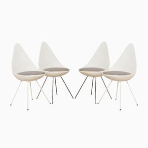 Chaise Drop en Tissu Blanc de Fritz Hansen, Set de 4