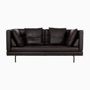 Dunkelbraunes Zweisitzer Ledersofa von Brühl