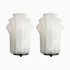 Appliques Murales Style Art Déco en Verre Laiteux, 1970, Set de 2