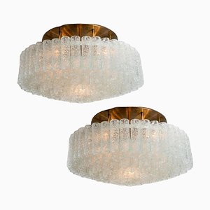 Large Vintage Blown Glass and Brass Flush Mounts from Doria, 1960s, Set of 2