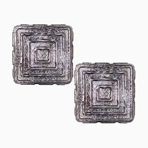 Lámparas de pared cuadradas de vidrio ahumado en gris, años 70. Juego de 2