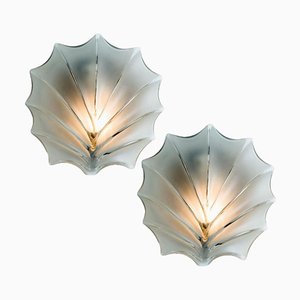 Appliques Murales en Forme de Feuille en Verre, 1970s, Set de 2