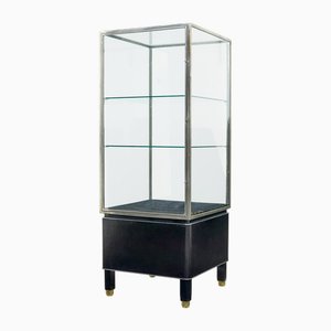 Vintage Art Deco Steel and Leather Glazed Display Cabinet, 1930s