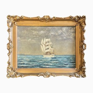 Sailship in the Sea, 1800s, Framed
