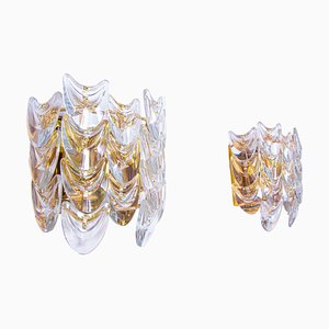 German Wall Sconces in Crystal Glass and Gilt-Brass, 1960s, Set of 2