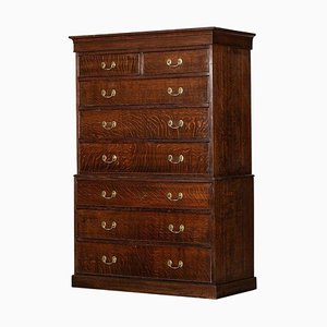 Large English Oak Tallboy Chest Drawers, 1870