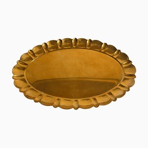 Large Hollywood Regency Oval Brass Tray by Firma Lars Holmström, Sweden, 1940s