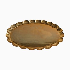 Hollywood Regency Oval Brass Tray by Arvid Johansson, Arvika Konstsmide, Sweden, 1940s