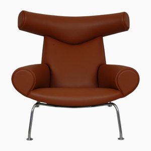 Chaise Ox en Noyer Nevada Anilin Leather de Hans Wegner, 1980s