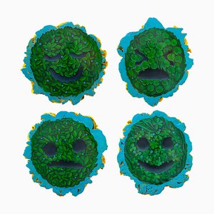 Emoticon Faces in legno di sughero con motivi naturali, set di 4