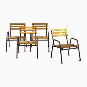 Yellow Iron Garden Chairs, 1920s, Set of 4