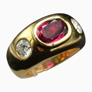Yellow Gold Ring with Diamonds and Ruby, 2000s