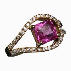 Weißgold Ring mit Diamanten und Rubin, 2000er