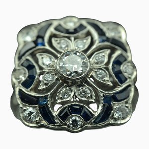 Art Deco Style Ring with Diamonds and Sapphires, 2000s