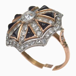 Gold and Platinum Ring with Diamonds and Chalcedony, 2000s