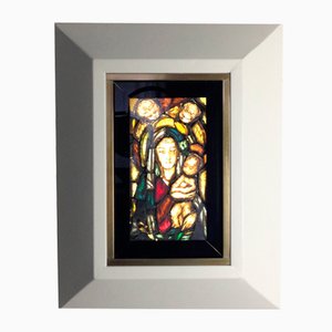 Italian Handmade Backlit Artistic Window with Madonna, Child & Angels, 1960s