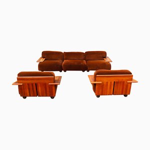 Set da salotto Pianura Mid-Century in velluto marrone di Mario Bellini per Cassina, anni '70, set di 5