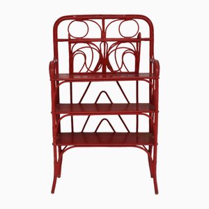 Libreria in vimini dipinta di rosso con portariviste Butterfly di Renzo Morgiardino, anni '30