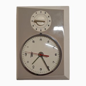 Mid-Century German Wall Clock with Egg Timer in Cream-White-Gray Ceramic Housing by Diehl, 1960s