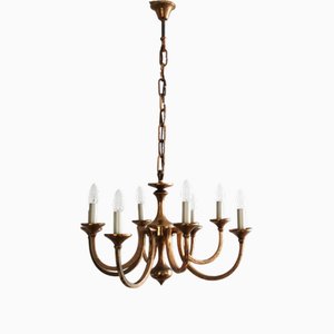 Large Italian Brutalist Bronze Chandelier, 1960s