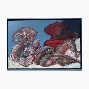 Henri Ren, Expressionist Reclining Nude, 1984, Oil on Canvas, 85cm X 58cm
