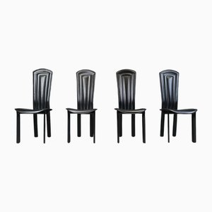 Vintage Black Leather Dining Chairs, 1980s, Set of 4
