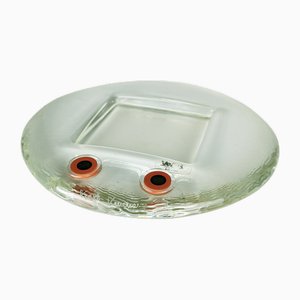 Italienischer Aschenbecher aus klarem Muranoglas mit rotem Murrine von Veart, 1970er