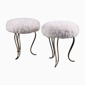 Set of Stools in Brass and Leather