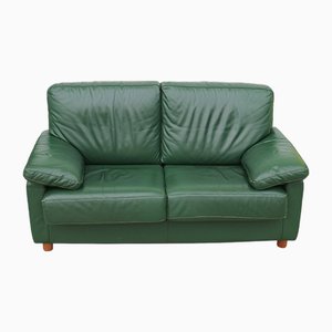 Vintage Green Leather Sofa, 1960s