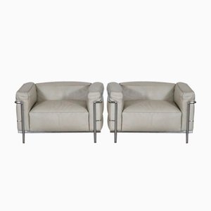Poltrona LC3 in pelle color crema di Le Corbusier per Cassina, Italia, anni '80