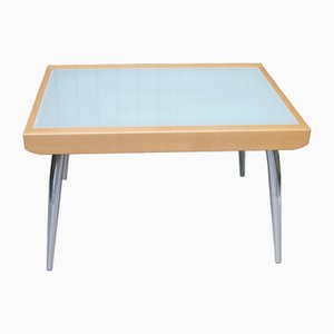 Mesa de comedor de madera y vidrio, años 90